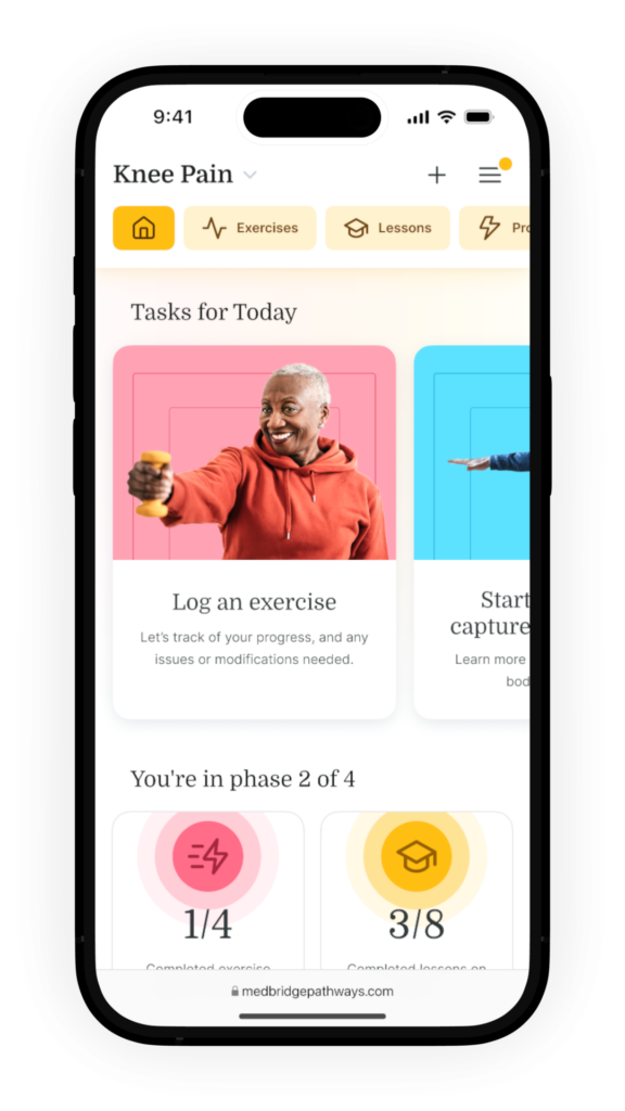 A screenshot of MedBridge Pathways, featuring the Knee Pain Program